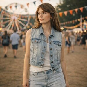 LIQUID JEANS Sleeveless Denim Vest XL Light Wash Y2K Revival Retro Festival EUC